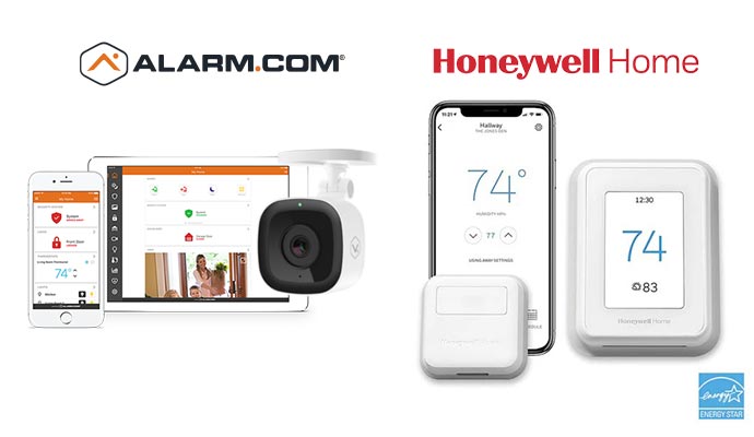 Smart home devices from Alarm.com and Honeywell